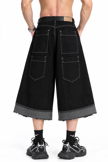 Button-Fly Cropped Jeans - Streetwear Washed Wide Leg Pants