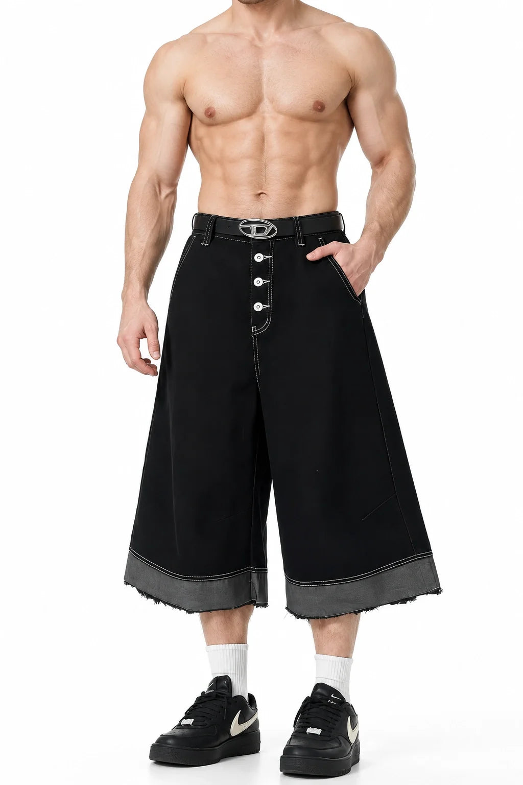 Button-Fly Cropped Jeans - Streetwear Washed Wide Leg Pants