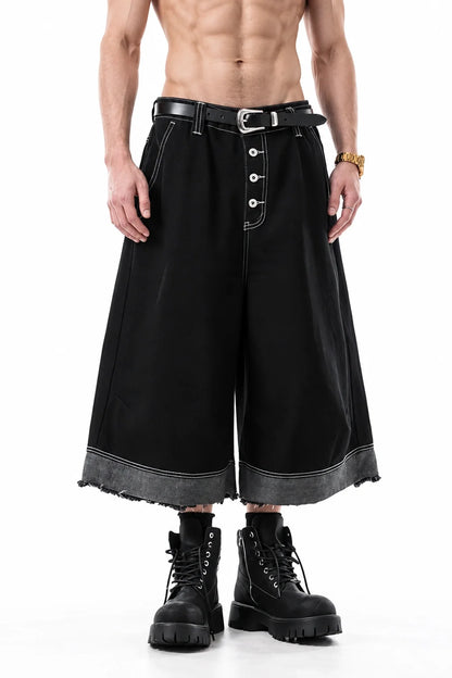 Button-Fly Cropped Jeans - Streetwear Washed Wide Leg Pants