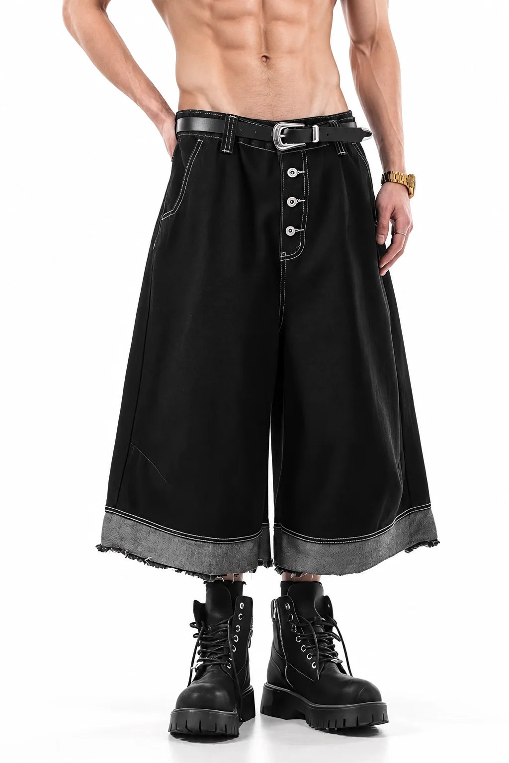 Button-Fly Cropped Jeans - Streetwear Washed Wide Leg Pants