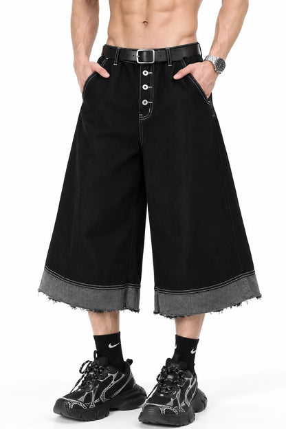 Button-Fly Cropped Jeans - Streetwear Washed Wide Leg Pants