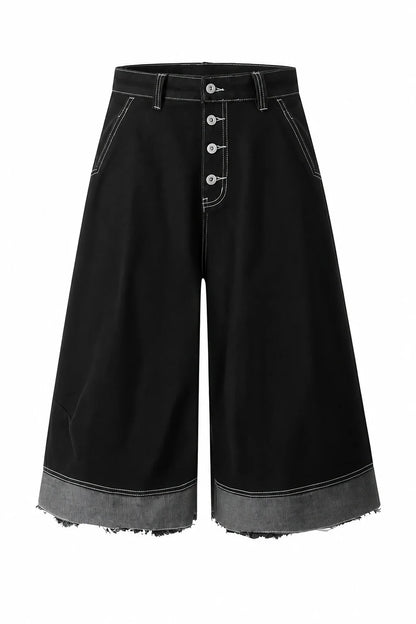 Button-Fly Cropped Jeans - Streetwear Washed Wide Leg Pants
