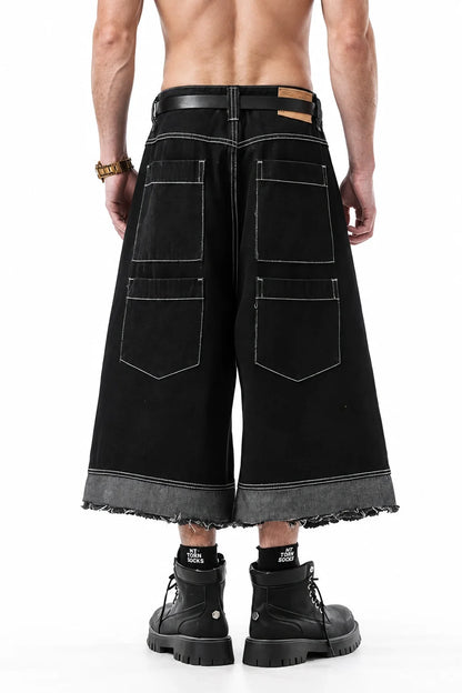 Button-Fly Cropped Jeans - Streetwear Washed Wide Leg Pants