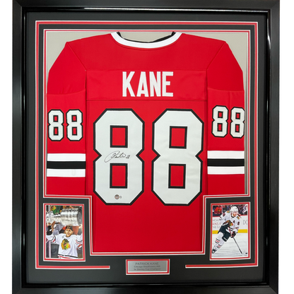 Framed Autographed/Signed Patrick Kane 35x39 Chicago Red Hockey Jersey Beckett BAS COA