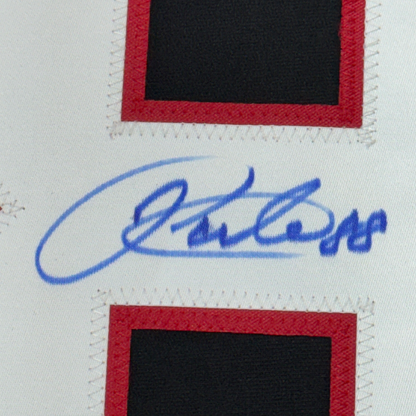 Framed Autographed/Signed Patrick Kane 35x39 Chicago Black Hockey Jersey JSA COA