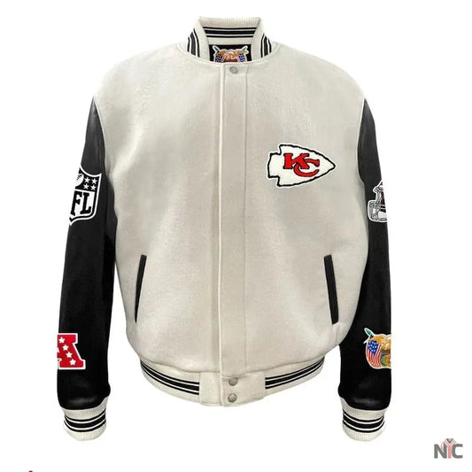 Kansas City Chiefs Jeff Hamilton White Wool & Leather Varsity Jacket
