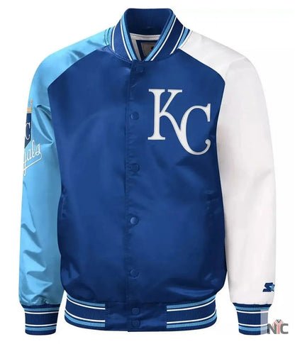 Kansas City Royals Reliever Royal and Varsity Satin Jacket