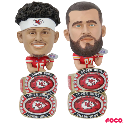 Kansas City Chiefs Super Bowl LVIII Champions Double Ring Base Bighead Bobbleheads