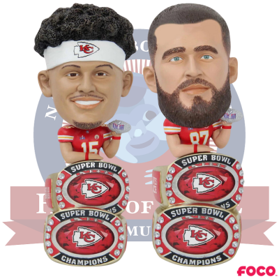 Kansas City Chiefs Super Bowl LVIII Champions Double Ring Base Bighead Bobbleheads