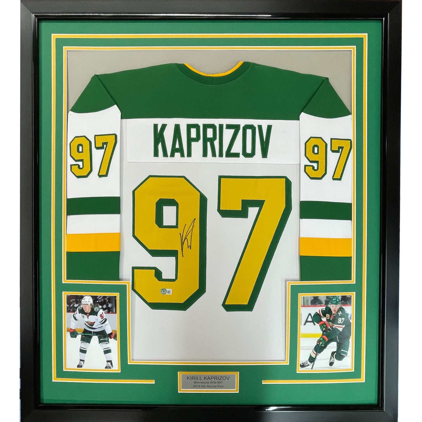 Framed Autographed/Signed Kirill Kaprizov 35x39 Minnesota White Retro Hockey Jersey Beckett BAS COA