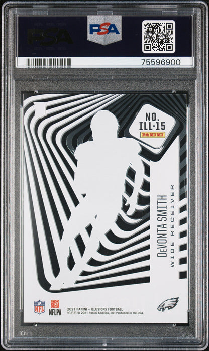 Graded 2021 Panini Illusions DeVonta Smith #ILL15 Illusionists Rookie RC Football Card PSA 10 Gem Mint