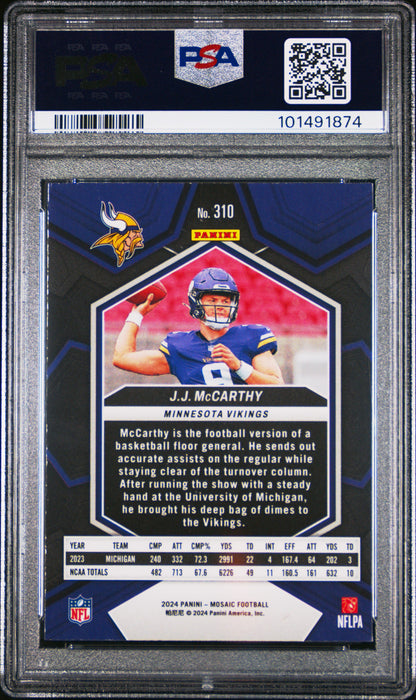 Graded 2024 Panini Mosaic JJ McCarthy #310 Rookie RC Football Card PSA 10 Gem Mint