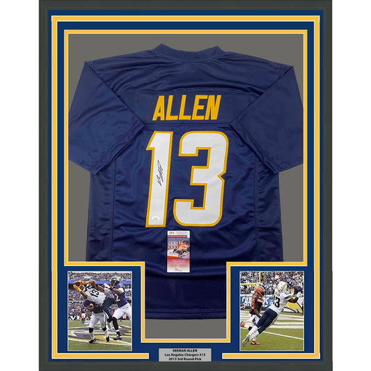 Framed Autographed/Signed Keenan Allen 35x39 Los Angeles LA Navy Blue Football Jersey JSA COA