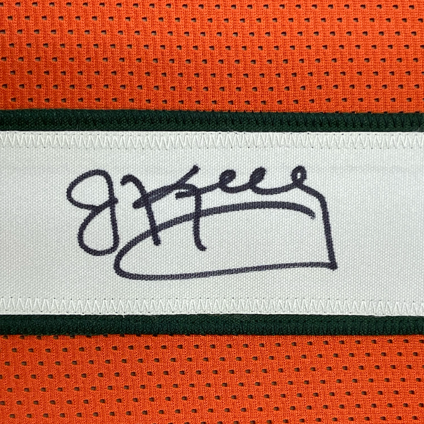 Framed Autographed/Signed Jim Kelly 35x39 Miami Hurricanes Orange College Football Jersey JSA COA