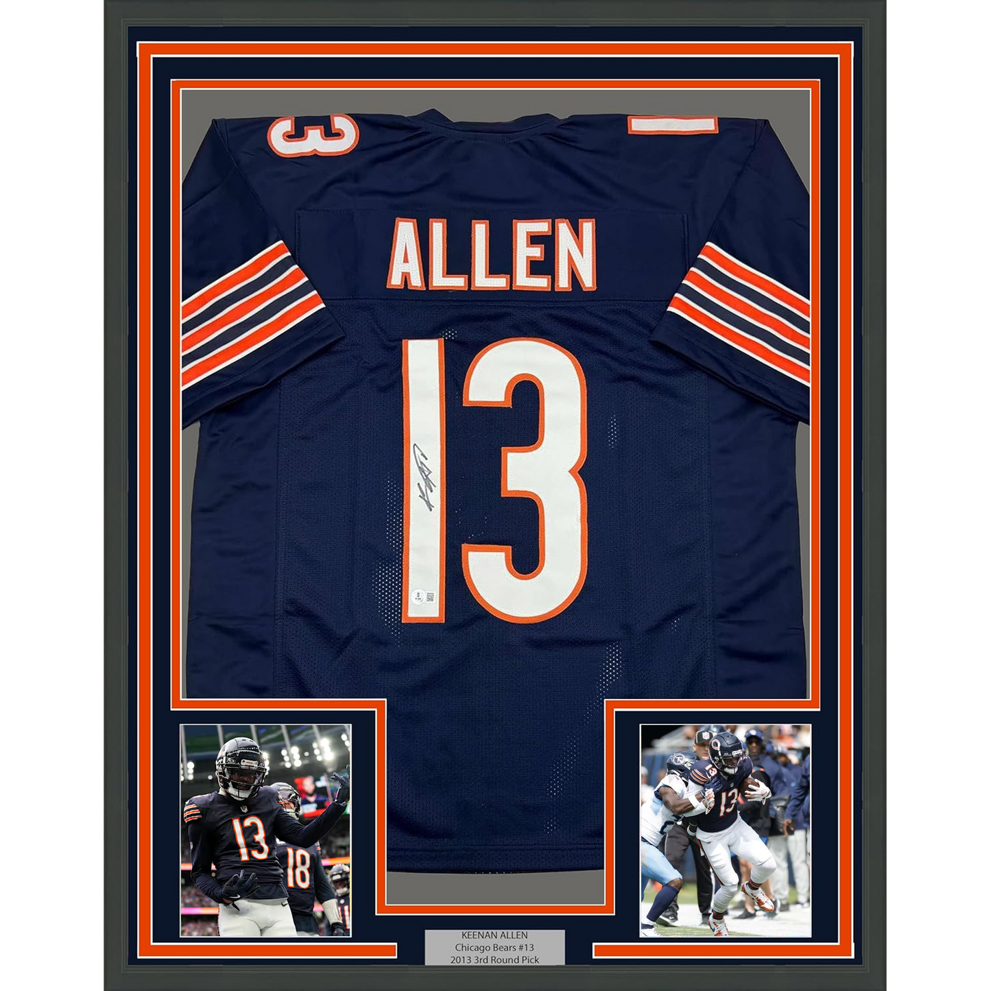 Framed Autographed/Signed Keenan Allen 35x39 Chicago Blue Football Jersey Beckett BAS COA