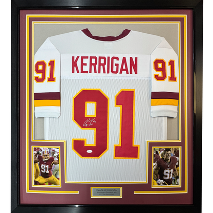 Framed Autographed/Signed Ryan Kerrigan 35x39 Washington White Football Jersey JSA COA