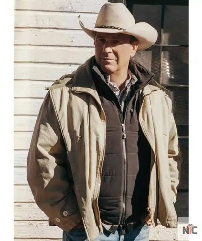 Kevin Costner Yellowstone John Dutton Beige Cotton Jacket