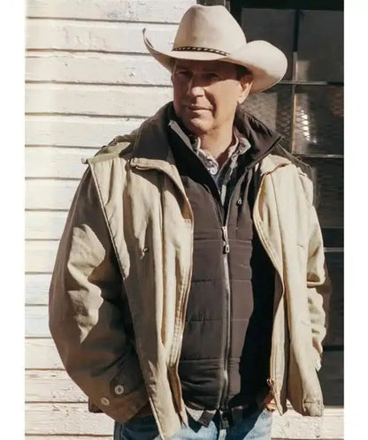 Kevin Costner Yellowstone John Dutton Beige Cotton Jacket