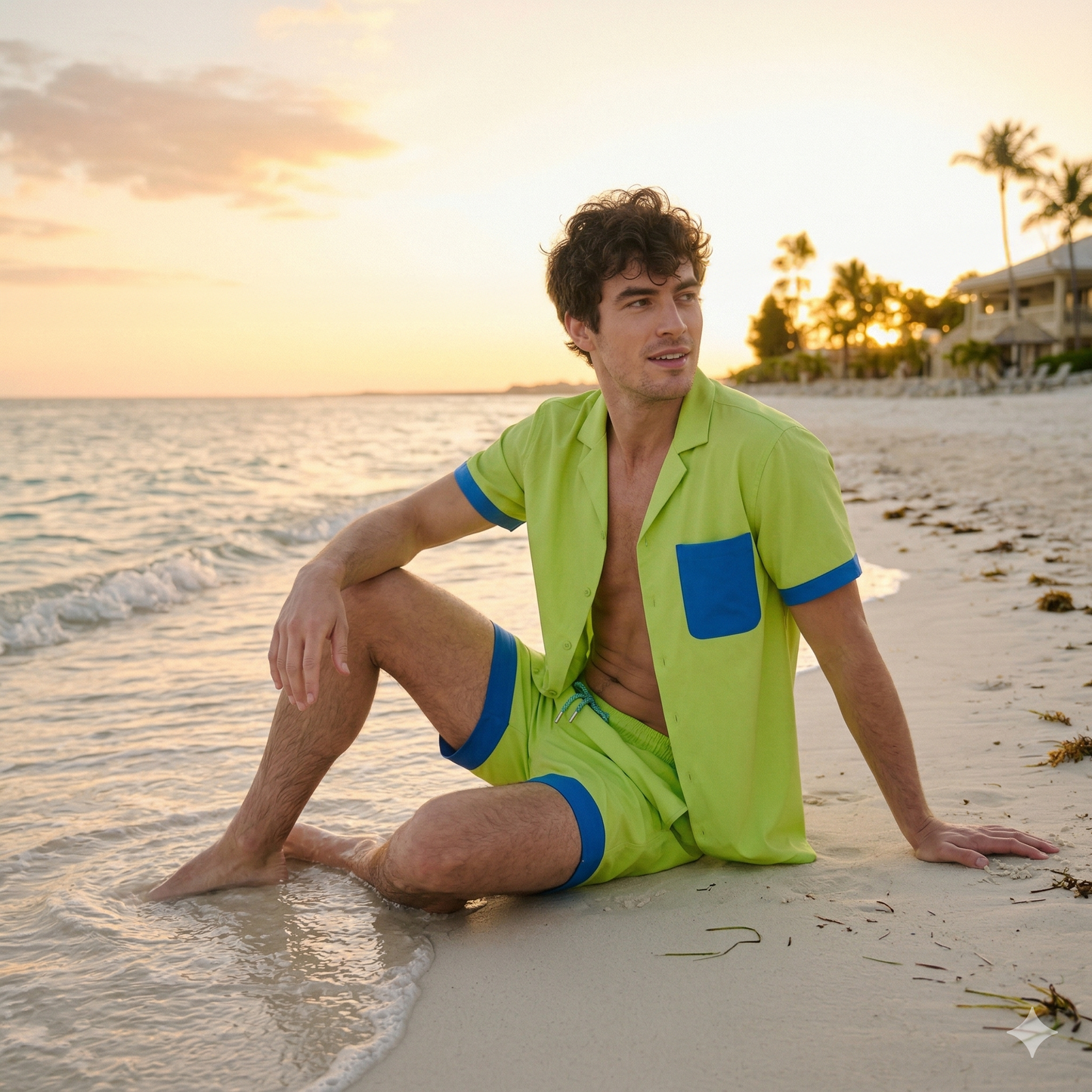 Key Lime Men's Button Down Resort Shirt, Modern Fit
