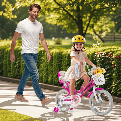 Kids Bike 16 Inch with Training Wheels and 2 Brake System for 4-7 Years Old