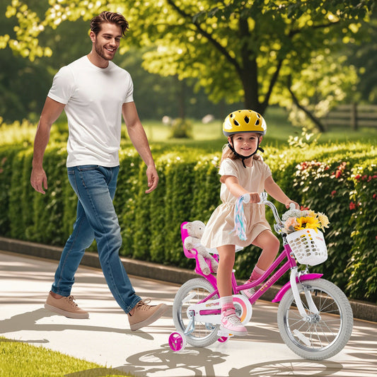Kids Bike 16 Inch with Training Wheels and 2 Brake System for 4-7 Years Old
