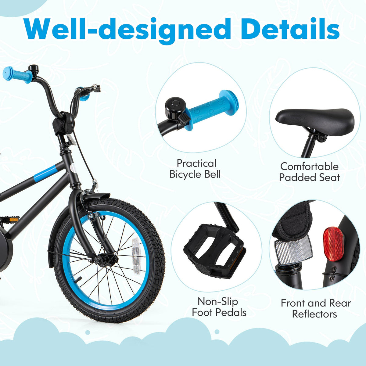 Kids Bike with Adjustable Handlebar and Saddle Black-16 inches