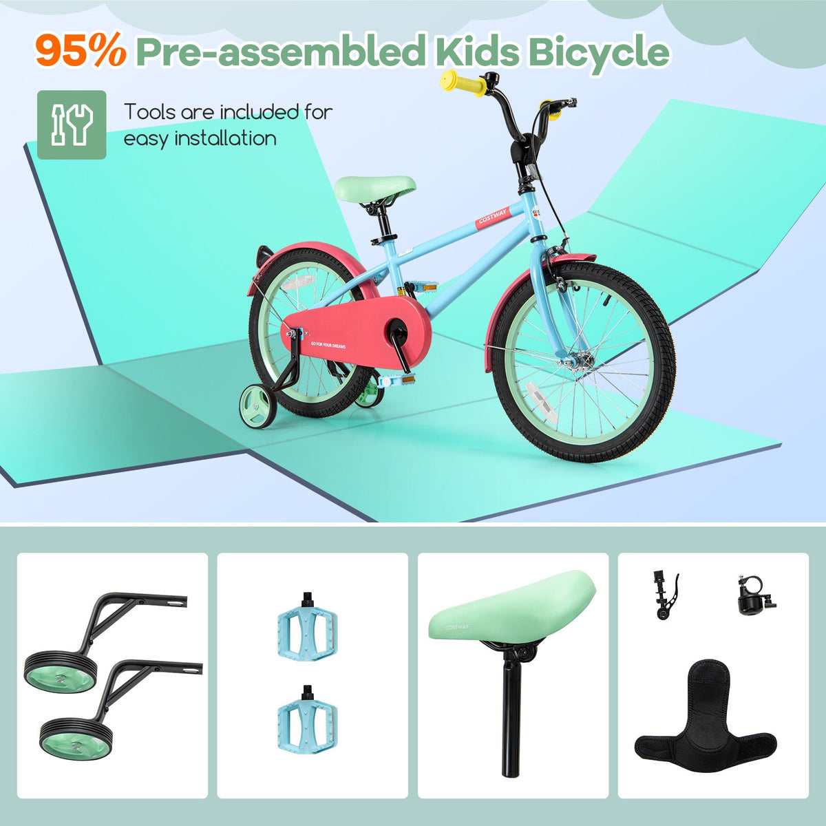 Kids Bike with Adjustable Handlebar and Saddle Blue-18 inches
