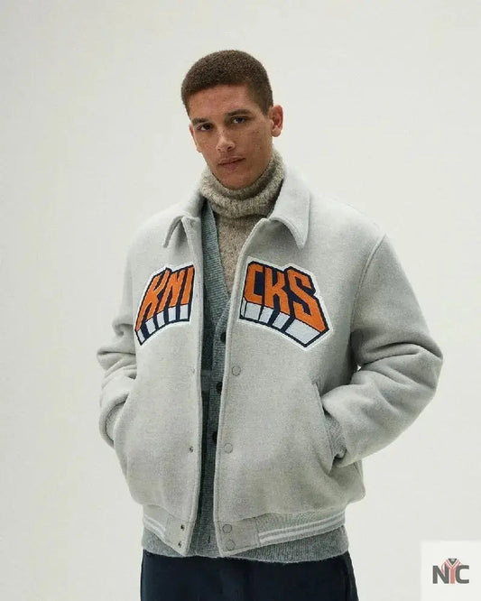 Kith For The New York Knicks Empire Grey Wool Coaches Jacket