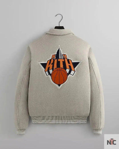 Kith For The New York Knicks Empire Grey Wool Coaches Jacket