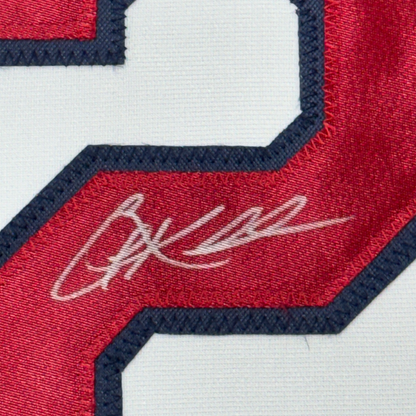 Framed Autographed/Signed Corey Kluber 35x39 Cleveland White Baseball Jersey Beckett BAS COA