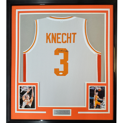 Framed Autographed/Signed Dalton Knecht 35x39 Tennessee White College Basketball Jersey PSA COA