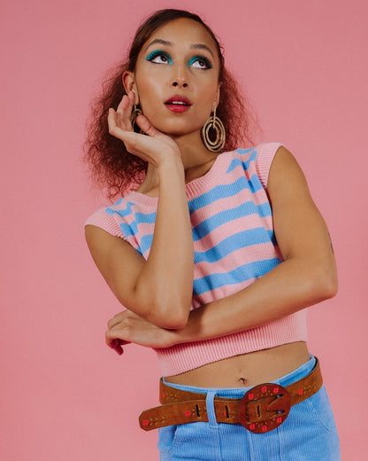 Knit Crop Top (Powder Pink/Blue Poppy)