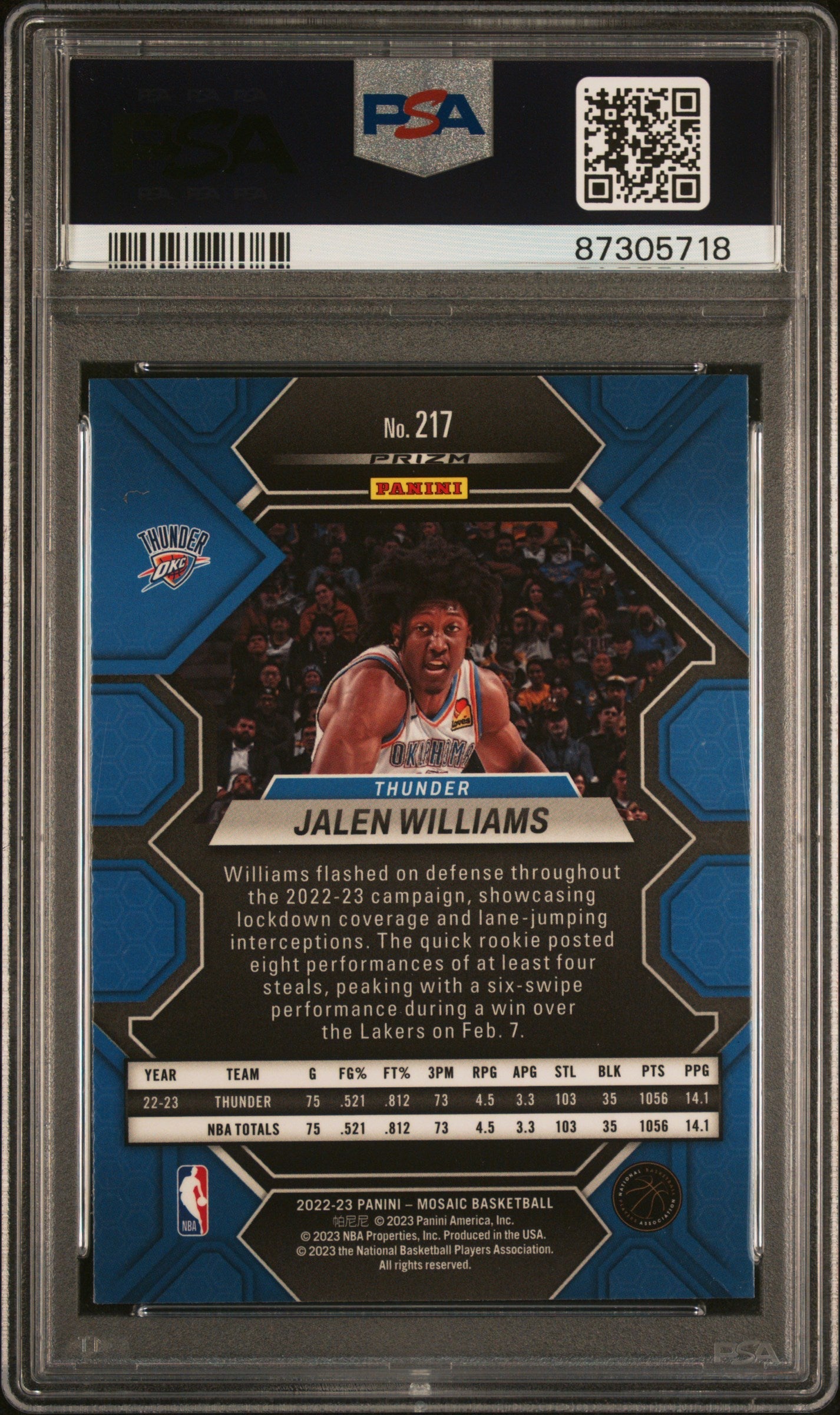 Graded 2022 Panini Mosaic Jalen Williams #217 Reactive Yellow Rookie RC Basketball Card PSA 10 Gem Mint