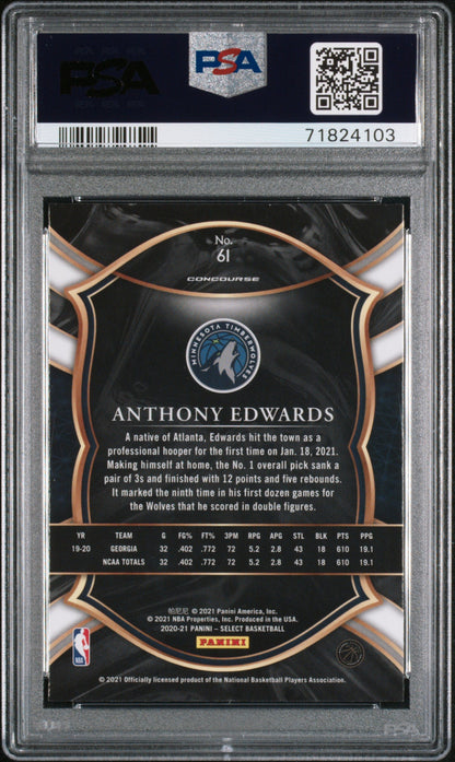 Graded 2020 Panini Select Anthony Edwards #61 Rookie RC Basketball Card PSA 10 Gem Mint