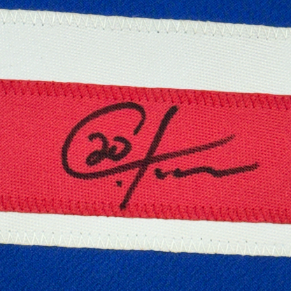 Framed Autographed/Signed Chris Kreider 35x39 New York Blue Hockey Jersey Beckett BAS COA