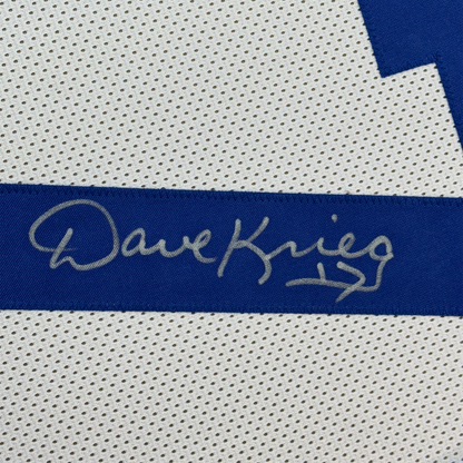 Framed Autographed/Signed David Krieg 35x39 Seattle White Football Jersey JSA COA