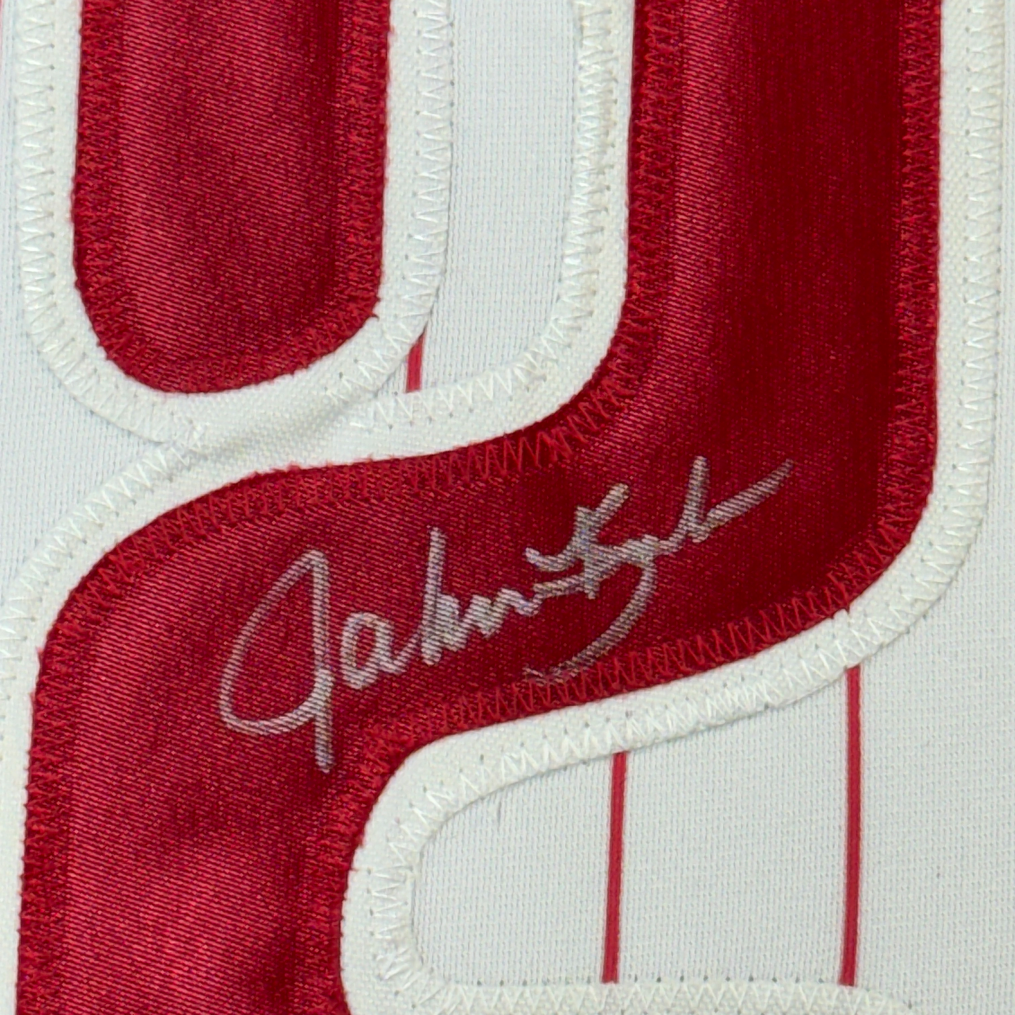 Framed Autographed/Signed John Kruk 35x39 Philadelphia Pinstripe Baseball Jersey JSA COA