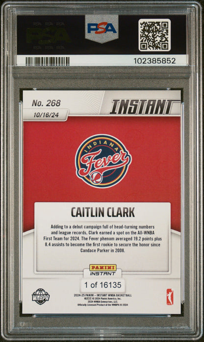 Graded 2024 Panini Instant WNBA Caitlin Clark #268 Rookie RC Basketball Card PSA 10 Gem Mint