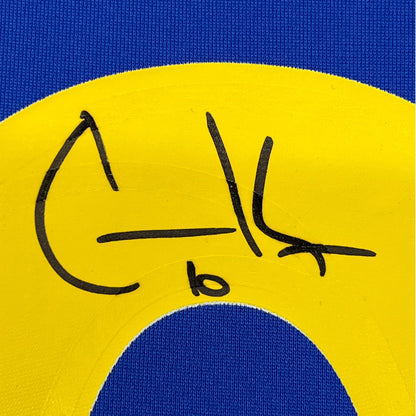 Framed Autographed/Signed Cooper Kupp 35x39 Los Angeles Rams Blue Authentic Nike Game Super Bowl LVI Football Jersey Fanatics COA