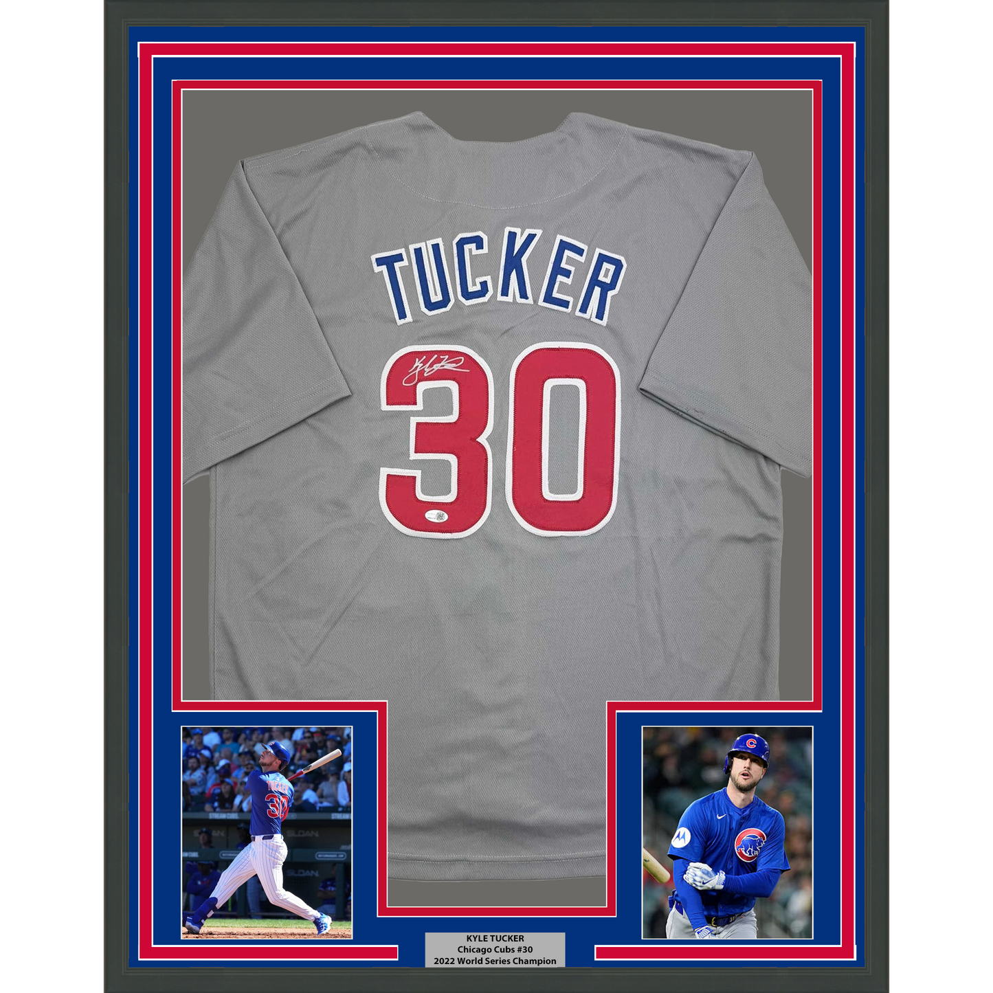Framed Autographed/Signed Kyle Tucker 35x39 Chicago Grey Baseball Jersey JSA COA