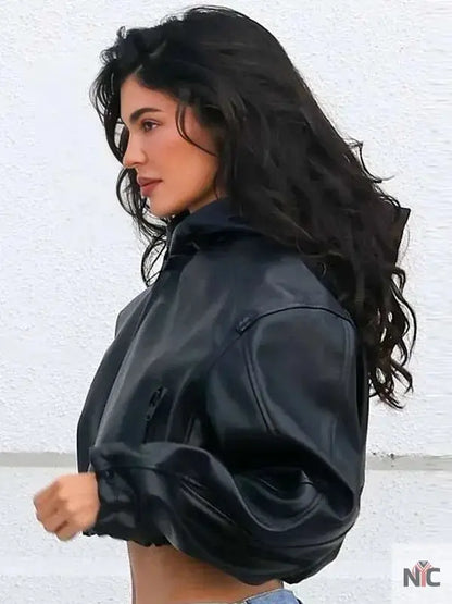 L.A Kylie Jenner Black Cropped Leather Jacket
