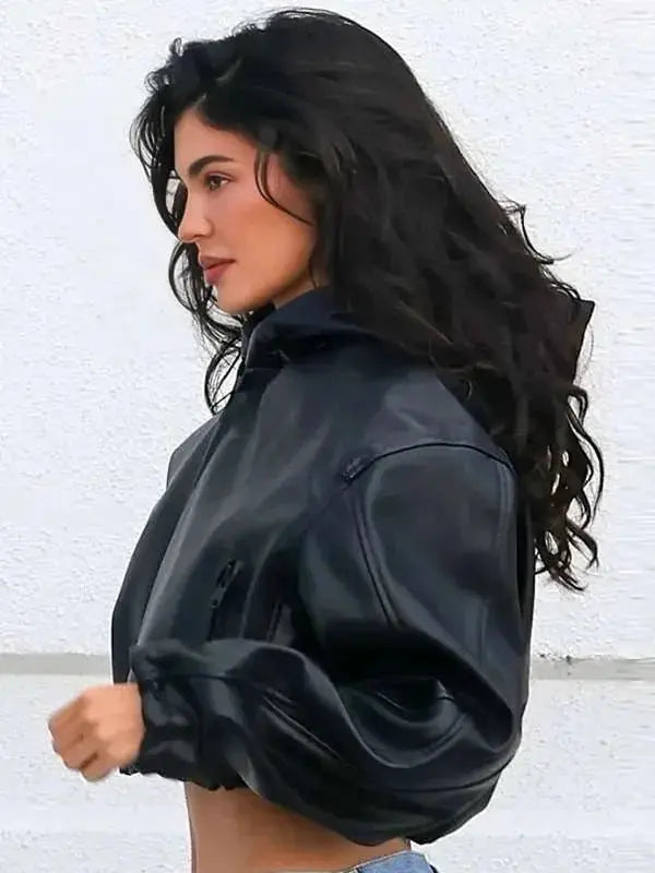 L.A Kylie Jenner Black Cropped Leather Jacket