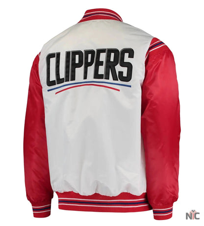 LA Clippers Renegade Full-Snap White & Red Satin Varsity Jacket