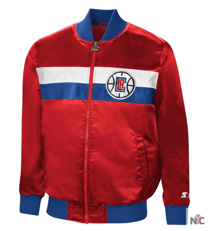 LA Clippers The Ambassador Full-Zip Red Satin Varsity Jacket