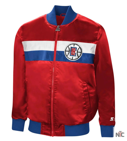 LA Clippers The Ambassador Full-Zip Red Satin Varsity Jacket