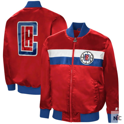 LA Clippers The Ambassador Full-Zip Red Satin Varsity Jacket