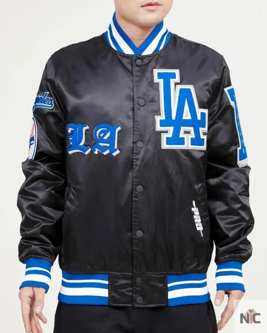 LA Dodgers Old English Satin Varsity Jacket