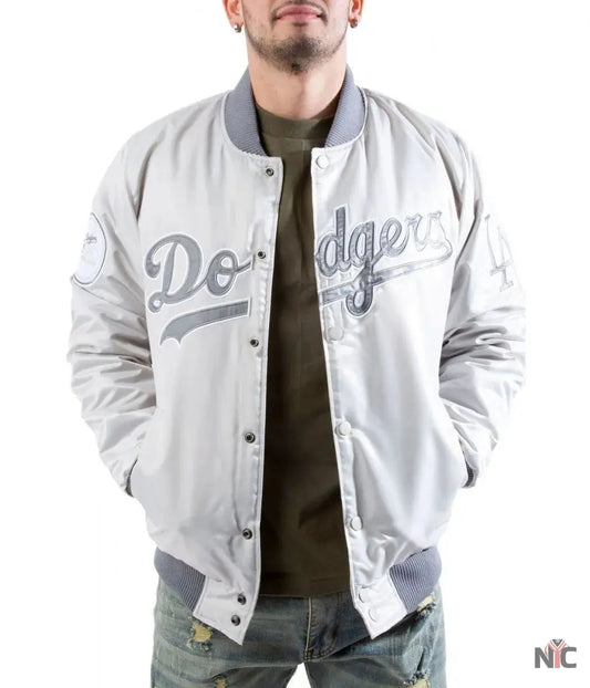 LA Dodgers Silver Satin Jacket