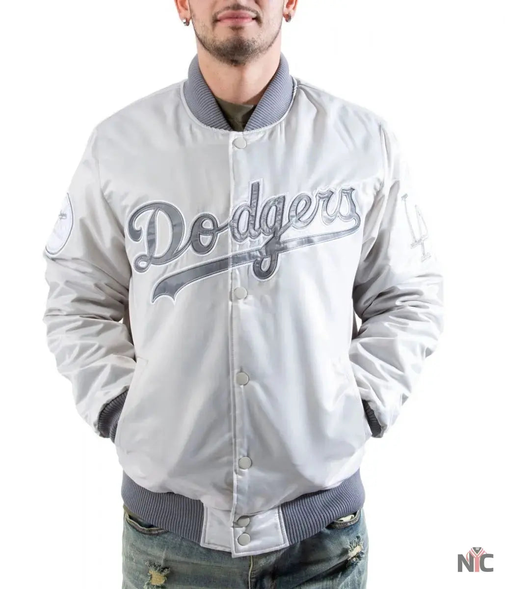 LA Dodgers Silver Satin Jacket