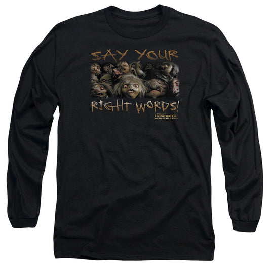 Labyrinth Say Your Right Words Mens Long Sleeve Shirt Black Officially Licensed Officially Licensed